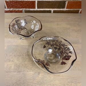Lot Of 2 Vintage Silver City Flanders Poppy Silver Overlay Glass‎ Dishes